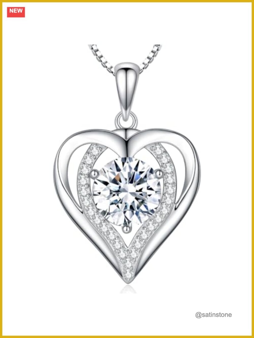Moissanite Heart Pendant Necklace 2ct S925 Sterling Silver Rhodium Plated 18+2"